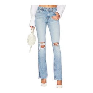 GRLFRND Sara Super High Rise Straight‎ Jeans Busted Knee SIZE 25 Boyfriend